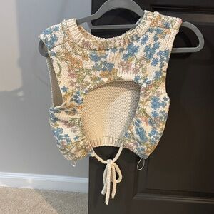 Zara Floral Knit Sweater - Cream and Blue